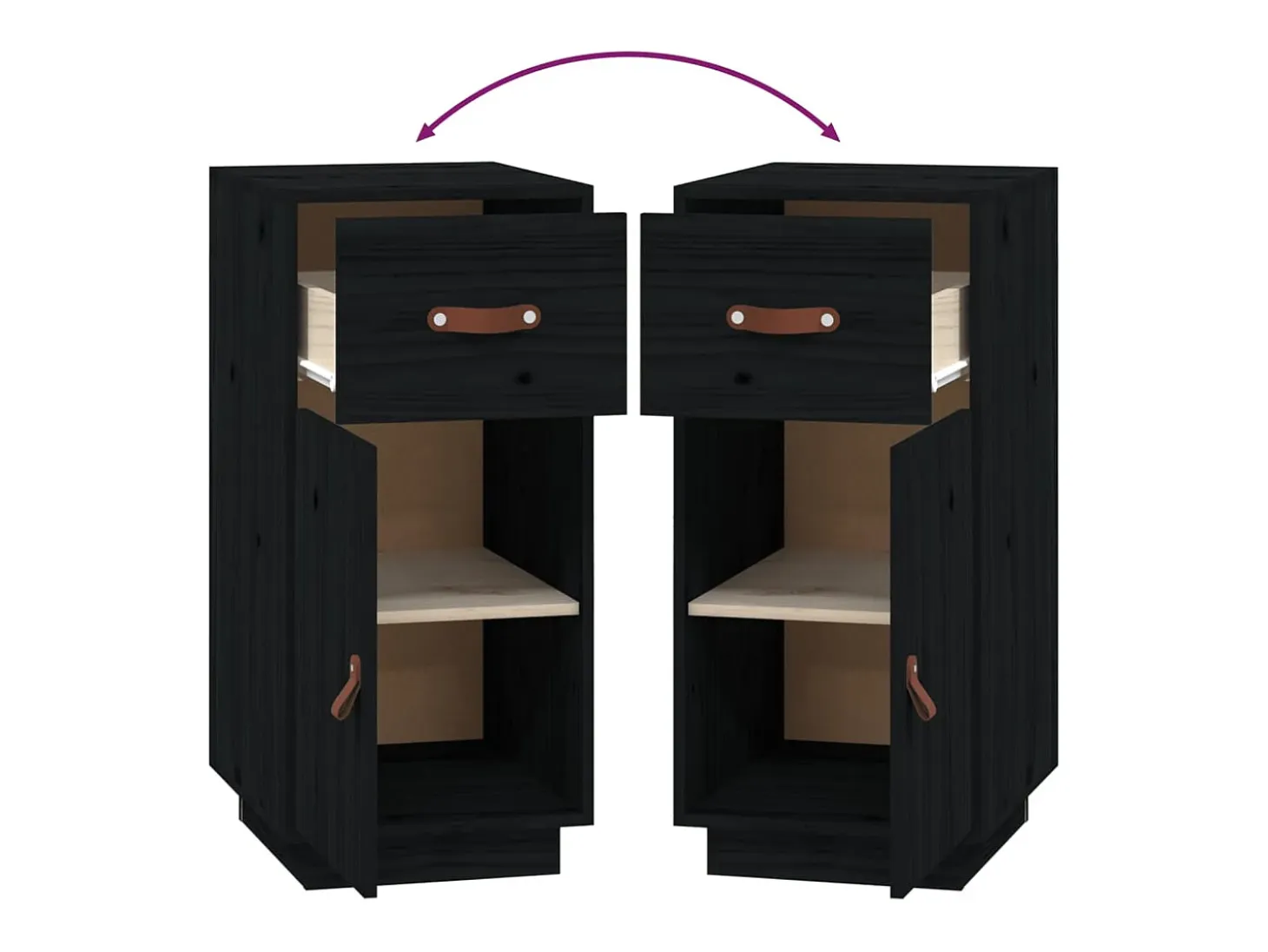 Aparador Negro 34x40x75 cm Madera Maciza de Pino