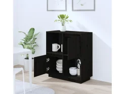 Aparador negro 74x35x80 cm madera maciza de pino