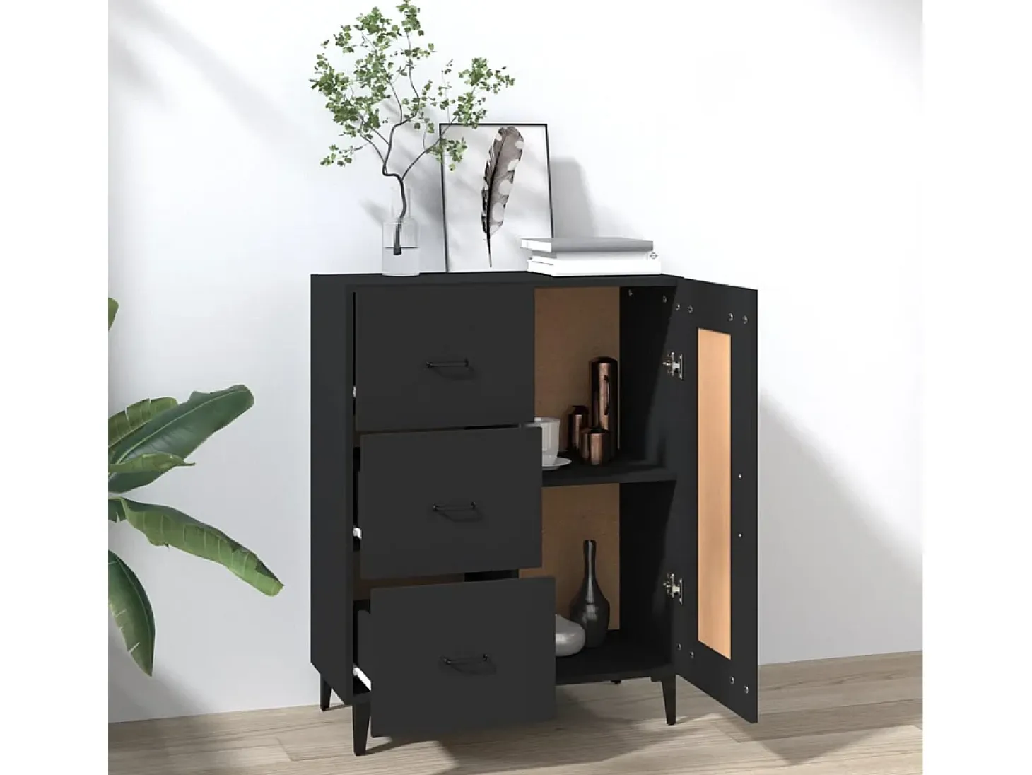 Aparador negro 69,5x34x90 cm Madera de ingeniería