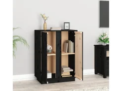 Aparador Negro 60x35x80 cm Madera Maciza de Pino