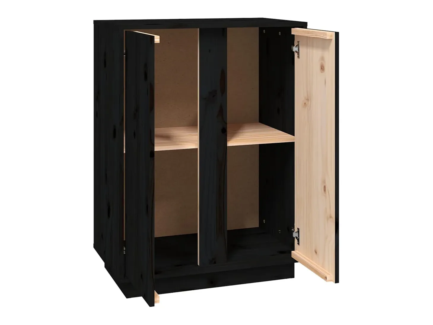 Aparador Negro 60x35x80 cm Madera Maciza de Pino