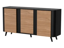 Aparador negro y madera - cantos redondeados - 3 puertas - 150cm Viali
