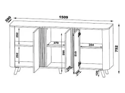 Aparador negro y madera - cantos redondeados - 3 puertas - 150cm Viali