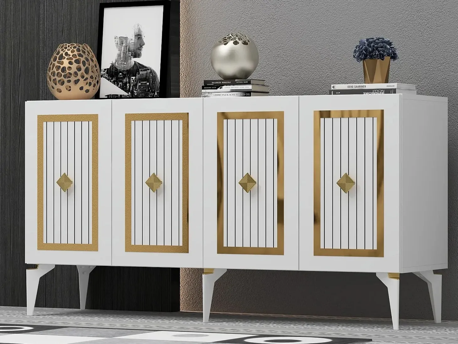 Aparador Nora Blanco dorado150x40x79 cm