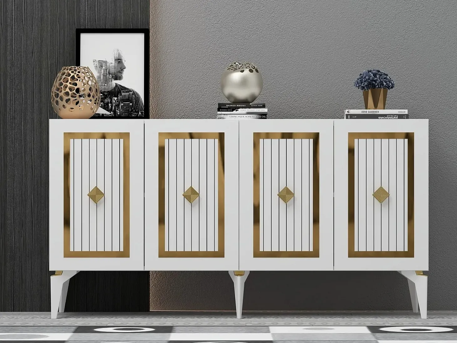 Aparador Nora Blanco dorado150x40x79 cm