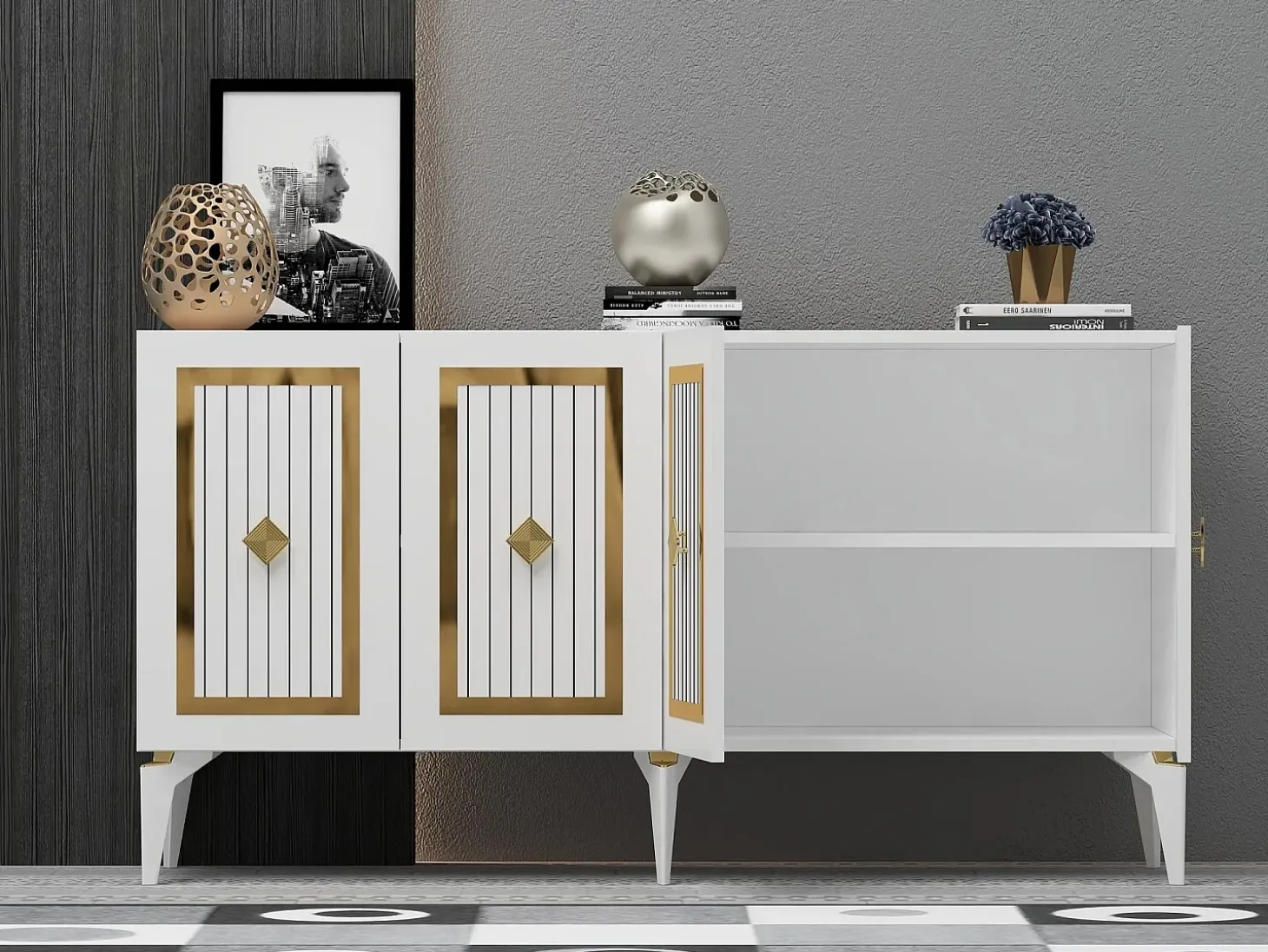 Aparador Nora Blanco dorado150x40x79 cm