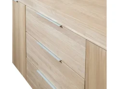 Aparador Nordo roble macizo blanqueado 2 puertas 3 cajones 228 cm