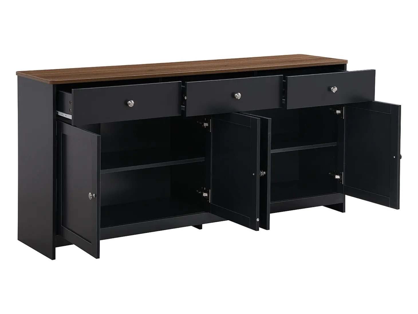 Aparador para salón - 4 puertas y 3 cajones - tableros de partículas - Gris negro