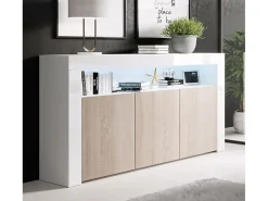 Aparador para Salón comedor en Blanco y Sonoma con LED 155x37x91,5cm Aker