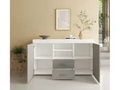 Aparador para Salón comedor en Blanco y Gris 140x40x80cm Roque