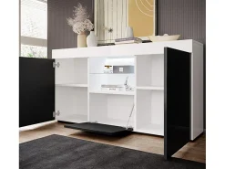 Aparador para Salón comedor en Blanco y Negro con LED 135x34x73cm Sefora