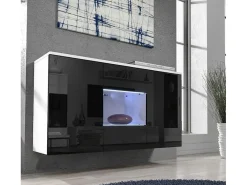 Aparador para Salón comedor en Blanco y Negro con LED 120x40x70cm Nora A2