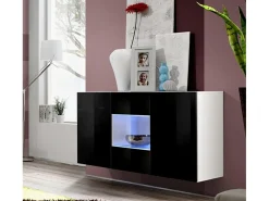 Aparador para Salón comedor en Blanco y Negro con LED 120x40x70cm Nora A2