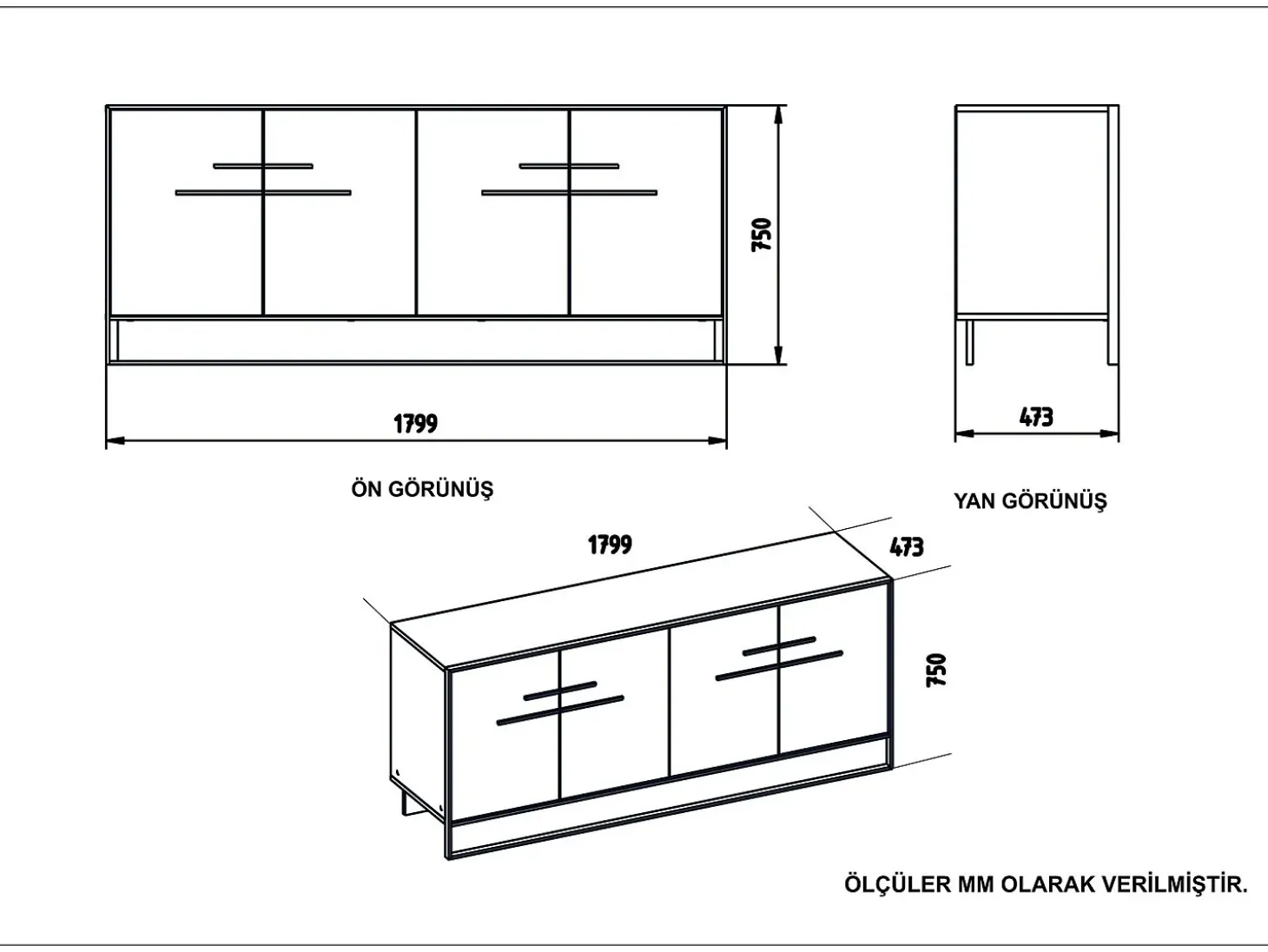 Aparador Polka blanco dorado179.9x47.3x75 cm