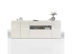 Aparador Potenza con 3 puertas, 1 abatible y 1 cajón blanco brillo 220x40x81 cm