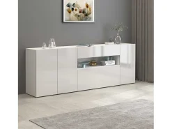 Aparador Potenza con 3 puertas, 1 abatible y 1 cajón blanco brillo 220x40x81 cm