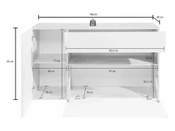 Aparador Potenza con 1 puerta, 1 puerta abatible y 1 cajón blanco brillo 140x40x81 cm