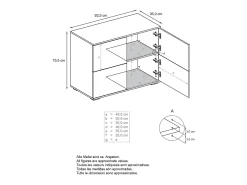 Aparador Rova V3 – Armario de cocina moderno con 4 puertas Push-to-Open blanco mate / crema de alto brillo (92,5 x 73.5 x 35)