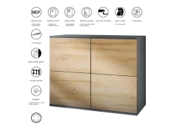 Aparador Rova V3 – Armario de cocina moderno con 4 puertas Push-to-Open antracita mate / hormigón oxidado (92,5 x 73.5 x 35)