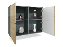 Aparador Rova V3 – Armario de cocina moderno con 4 puertas Push-to-Open antracita mate / hormigón oxidado (92,5 x 73.5 x 35)