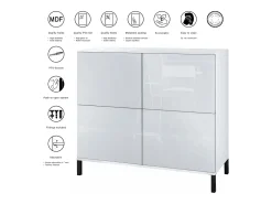 Aparador Rova V3 – Armario de cocina moderno con 4 puertas Push-to-Open blanco mate / blanco de alto brillo (92,5 x 83.5 x 35)