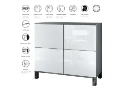 Aparador Rova V3 – Armario de cocina moderno con 4 puertas Push-to-Open antracita mate / crema de alto brillo (92,5 x 84.5 x 35)