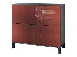 Aparador Rova V3 – Armario de cocina moderno con 4 puertas Push-to-Open antracita mate / burdeos de alto brillo (92,5 x 84.5 x 35)