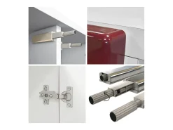 Aparador Rova V3 – Armario de cocina moderno con 4 puertas Push-to-Open blanco mate / burdeos de alto brillo (92,5 x 75.5 x 35)