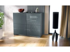 Aparador Rova V3 – Armario de cocina moderno con 4 puertas Push-to-Open antracita mate / gris de alto brillo (92,5 x 75.5 x 35)
