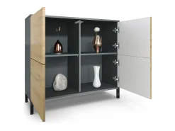 Aparador Rova V3 – Armario de cocina moderno con 4 puertas Push-to-Open antracita mate / blanco de alto brillo (92,5 x 83.5 x 35)