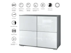 Aparador Rova V3 – Armario de cocina moderno con 4 puertas Push-to-Open antracita mate / gris arena de alto brillo (92,5 x 75.5 x 35)