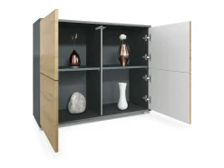Aparador Rova V3 – Armario de cocina moderno con 4 puertas Push-to-Open antracita mate / aspecto en bronce (92,5 x 75.5 x 35)