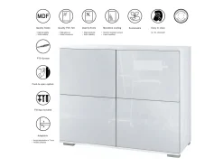 Aparador Rova V3 – Armario de cocina moderno con 4 puertas Push-to-Open blanco mate / aspecto en bronce (92,5 x 75.5 x 35)