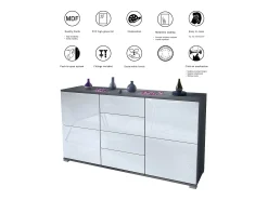 Aparador Rova V1 – Mueble con 4 Puertas y 4 Cajones, antracita mate/hormigón oxidado (138,5 x 75,5 x 35)