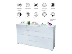 Aparador Rova V1 – Mueble con 4 Puertas y 4 Cajones, blanco mate/gris arena de alto brillo (138,5 x 75,5 x 35)