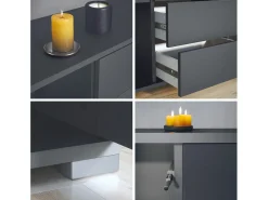 Aparador Rova V1 – Mueble con 4 Puertas y 4 Cajones, antracita mate/mezclilla mate (138,5 x 75,5 x 35)
