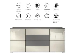 Aparador Rova V2 – Mueble con 4 Puertas y 4 Cajones, antracita mate/aspecto en bronce (166,5 x 75,5 x 35)