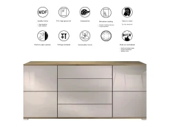 Aparador Rova V2 – Mueble con 4 Puertas y 4 Cajones, Roble Evoke/hormigón oxidado (166,5 x 75,5 x 35)
