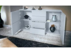 Aparador Rova V1 – Mueble con 4 Puertas y 4 Cajones, blanco mate/antracita mate (138,5 x 75,5 x 35)