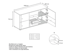 Aparador Rova V1 – Mueble con 4 Puertas y 4 Cajones, blanco mate/antracita mate (138,5 x 75,5 x 35)
