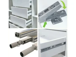 Aparador Rova V2 – Mueble con 4 Puertas y 4 Cajones, blanco mate/crema de alto brillo (166,5 x 75,5 x 35)