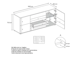 Aparador Rova V2 – Mueble con 4 Puertas y 4 Cajones, blanco mate/crema de alto brillo (166,5 x 75,5 x 35)