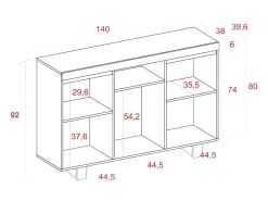 Aparador salón Comedor despacho con patas Color Roble/Negro 3 Puertas 1 Hueco 92x140x40cm