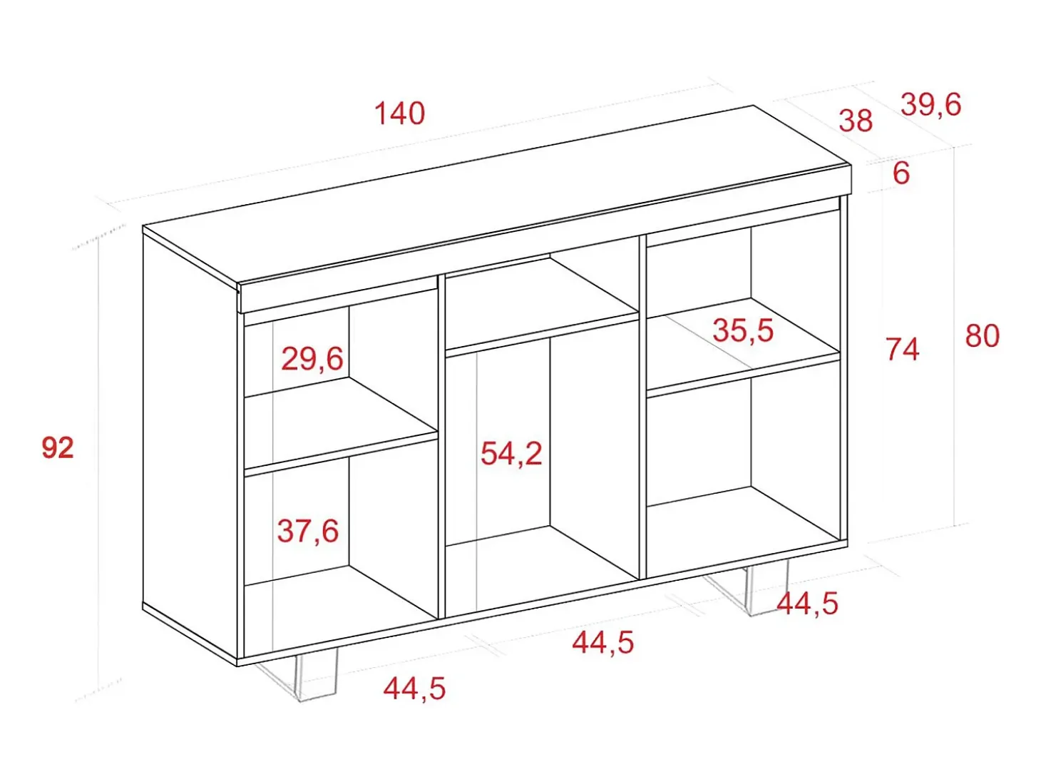 Aparador salón Comedor despacho con patas Color Roble/Negro 3 Puertas 1 Hueco 92x140x40cm