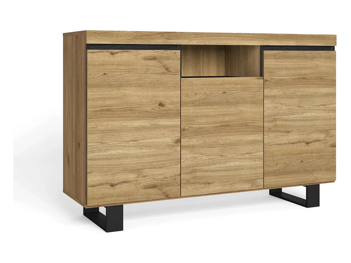 Aparador salón Comedor despacho con patas Color Roble/Negro 3 Puertas 1 Hueco 92x140x40cm