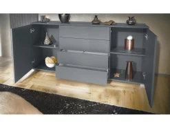 Aparador Santo V2, Mueble con 2 puertas y 4 cajones, antracita mate / blanco mate (166,5 x 75,5 x 35 cm)