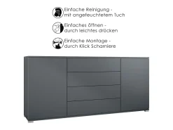 Aparador Santo V2, Mueble con 2 puertas y 4 cajones, antracita mate / blanco mate (166,5 x 75,5 x 35 cm)