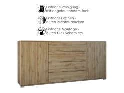 Aparador Santo V2, Mueble con 2 puertas y 4 cajones, Roble Evoke / Roble Evoke (166,5 x 75,5 x 35 cm)