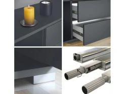 Aparador Santo V2, Mueble con 2 puertas y 4 cajones, antracita mate / Roble Evoke (166,5 x 75,5 x 35 cm)