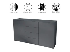 Aparador Santo V1, Mueble con 2 puertas y 4 cajones, antracita mate / Roble Evoke (138,5 x 75,5 x 35 cm)
